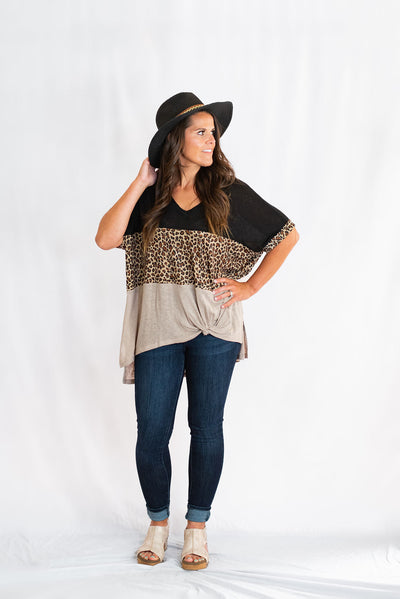 Animal Print Top Three-Toned Color Block by Umgee Clothing