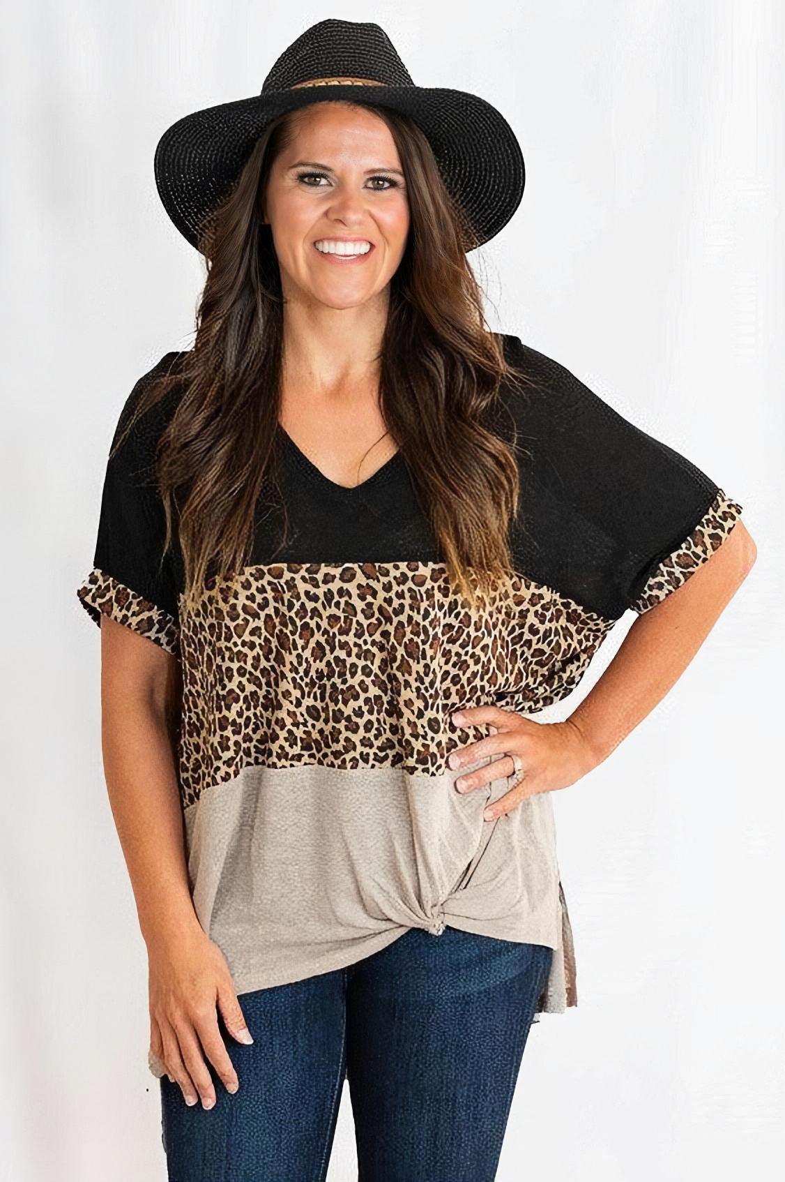 Animal Print Top Three-Toned Color Block by Umgee Clothing