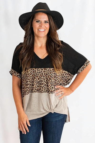Animal Print Top Three-Toned Color Block by Umgee Clothing