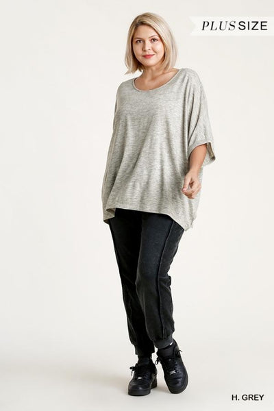 Basic Knit Top with Folded Dolman Sleeves in Plus by Umgee Clothing