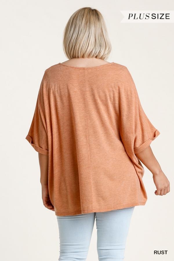Basic Knit Top with Folded Dolman Sleeves in Plus by Umgee Clothing