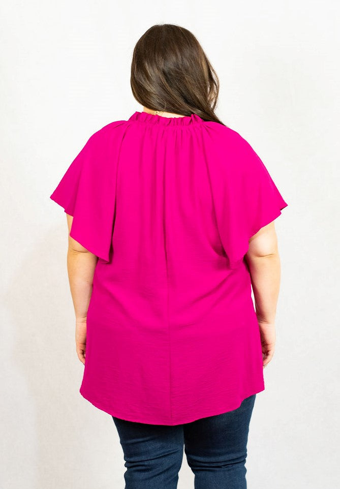 Basic Ruffle Sleeve V-Neck Blouse in Plus Size by Entro Clothing