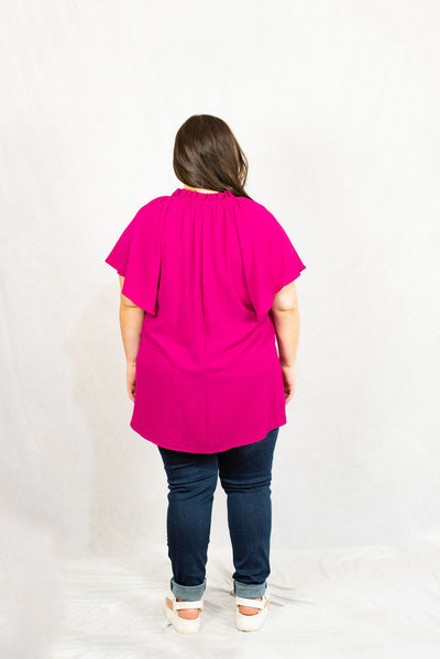 Basic Ruffle Sleeve V-Neck Blouse in Plus Size by Entro Clothing