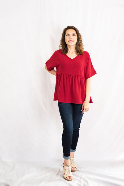 Basic V-Neck Babydoll Tunic Top by Jodifl