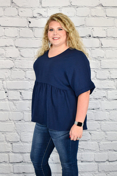 Basic V-Neck Babydoll Tunic Top in Plus Size by Jodifl