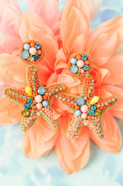 Bejeweled Starfish Seed Beed Earrings