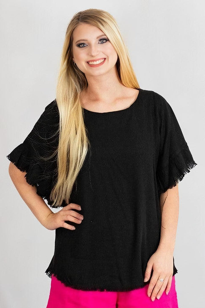 Black-Frayed-Hem-Tunic-Top-