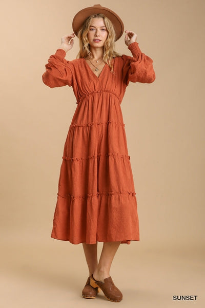 Boho Textured Flower Maxi Tiered Dress by Umgee Clothing