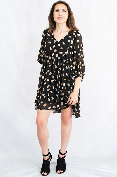 Bubble Sleeve Animal Print Babydoll Dress with Ruffle Detail by Umgee Clothing