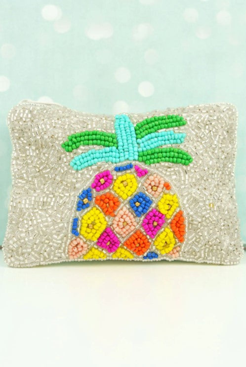 Colorful Pineapple Silver Seed Bead Coin Purse
