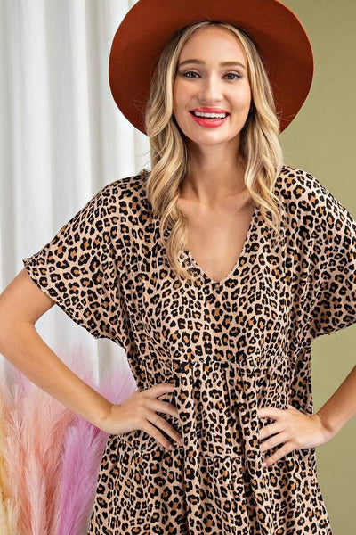 Cheetah Print V-Neck Frock Dress ee:some Clothing