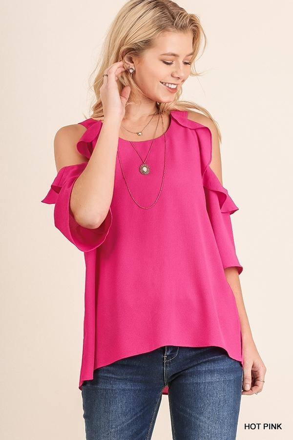 Umgee Women's Cold Shoulder Blouse Hot Pink - S By Houser Shoes - Available In All Sizes