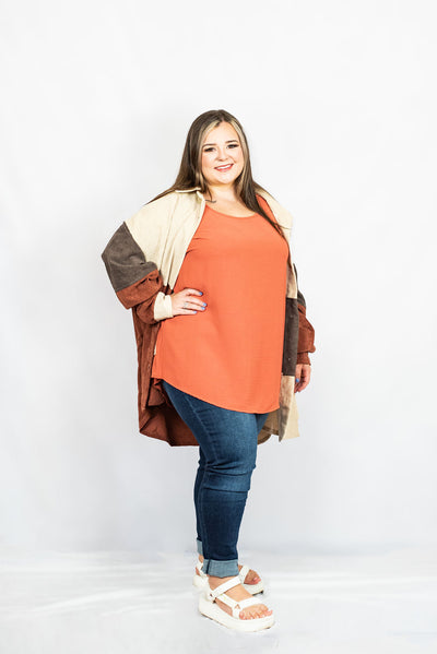 Colorblock Corduroy Button Up Shacket in Plus Size by Entro