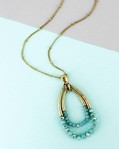 Crave Turquoise Faceted Bead and Gold-tone Double Pendant Necklace