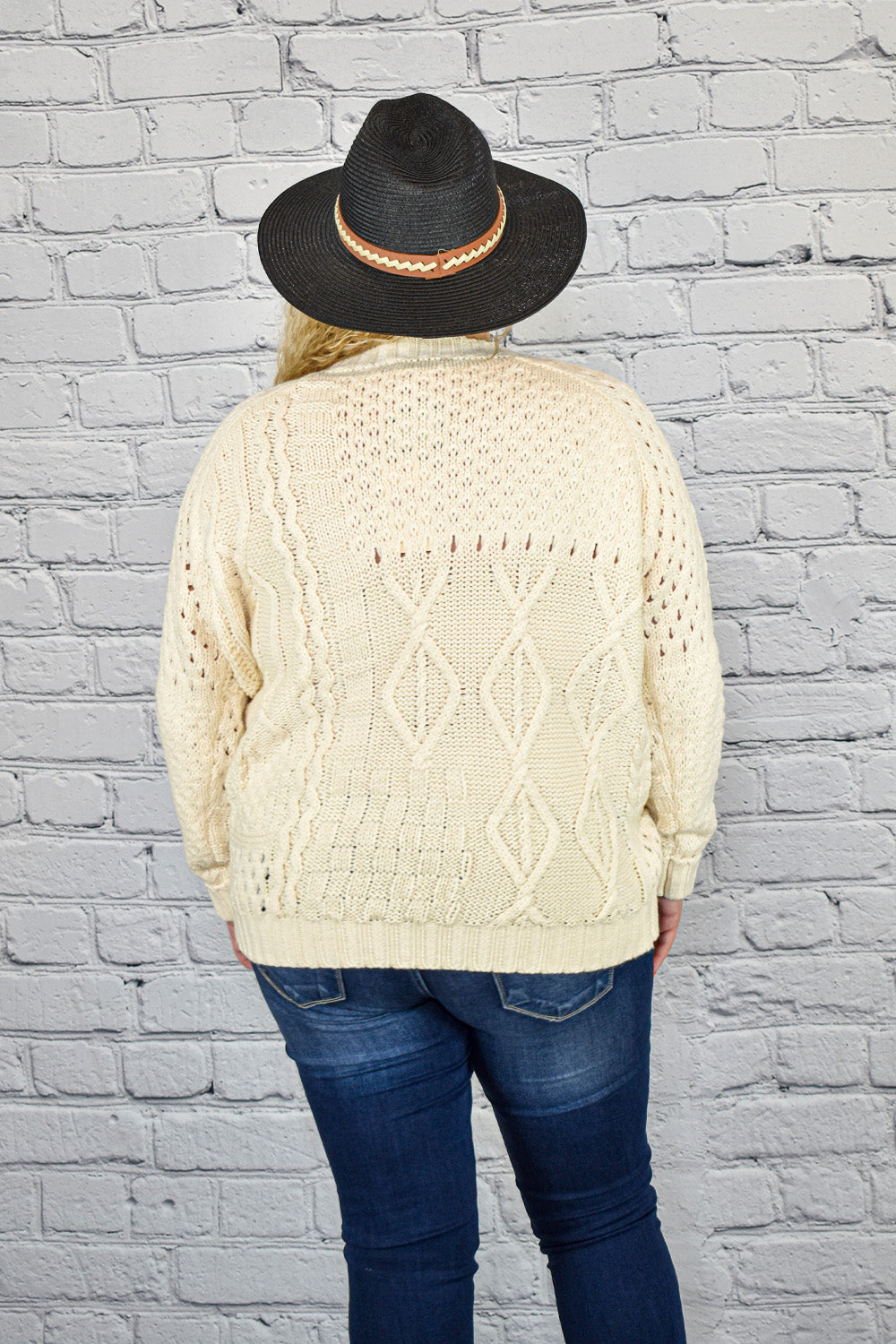 Cream Cable Knit Sweater in Plus Size by Entro Clothing