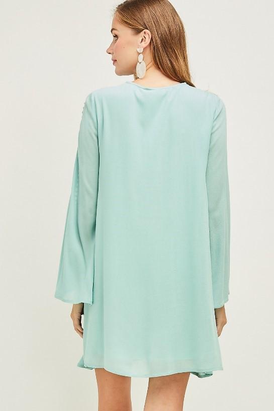 Crochet Bell Sleeve Mint Shift Dress by Entro