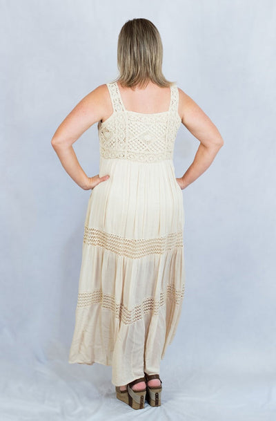 Crochet Detailed Ruffle Maxi Dress by Easel Clothing