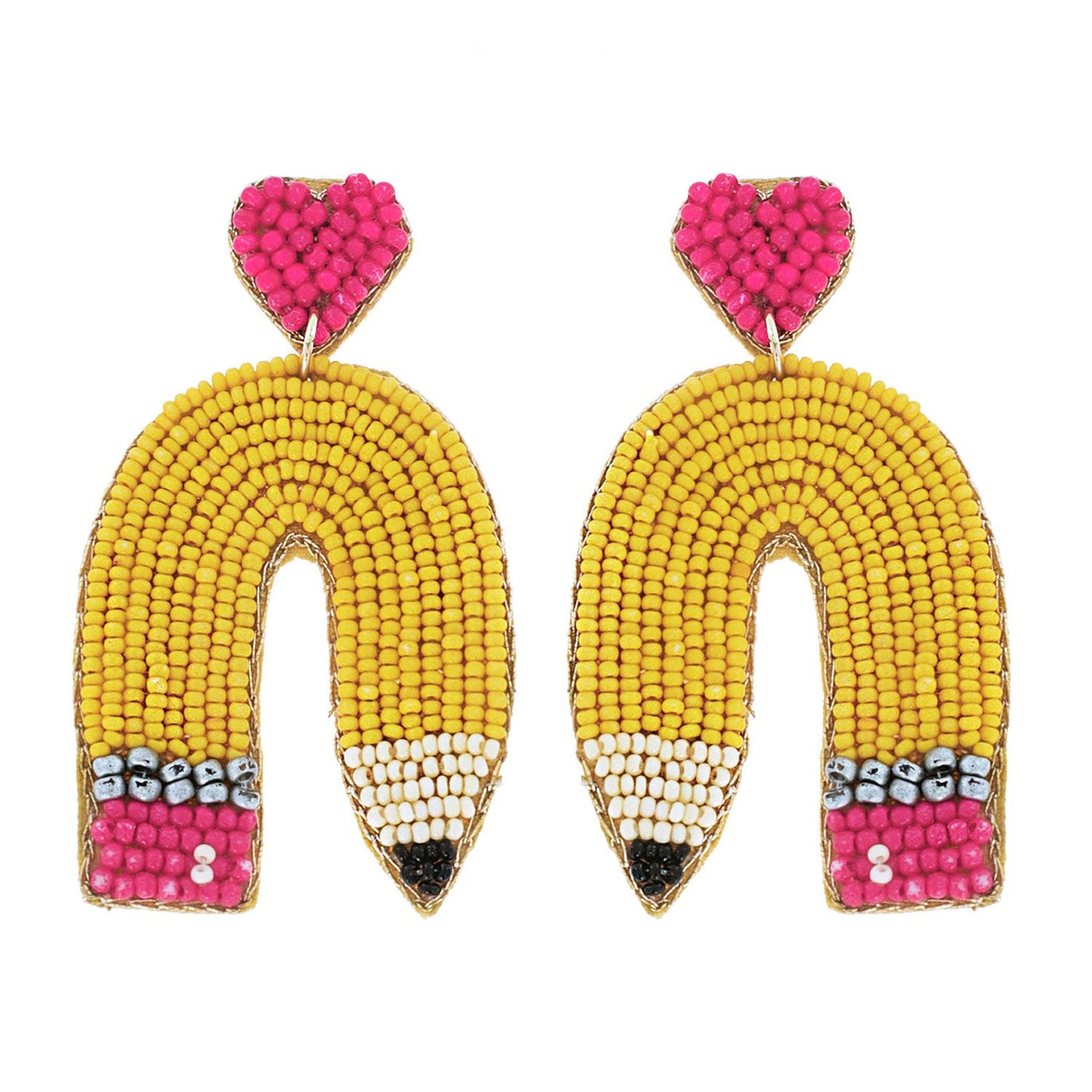 Curved Pencil Seed Bead Embroidery Teacher Earrings