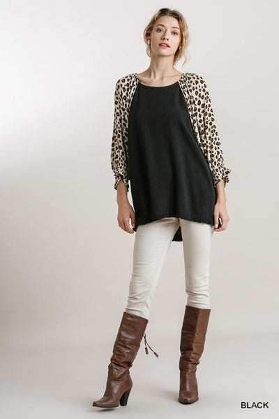 Dolman Sleeve Tunic Top with Animal Print by Umgee Clothing