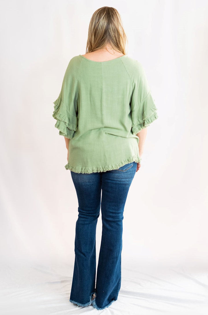 Double-Ruffle-Sleeve-Linen- Double-Ruffle-Sleeve-Linen-