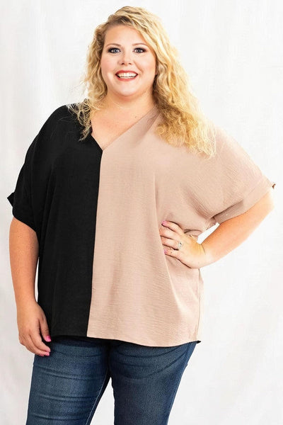Duo-Tone Colorblock Boxy Top in Plus Size by Jodifl Collection