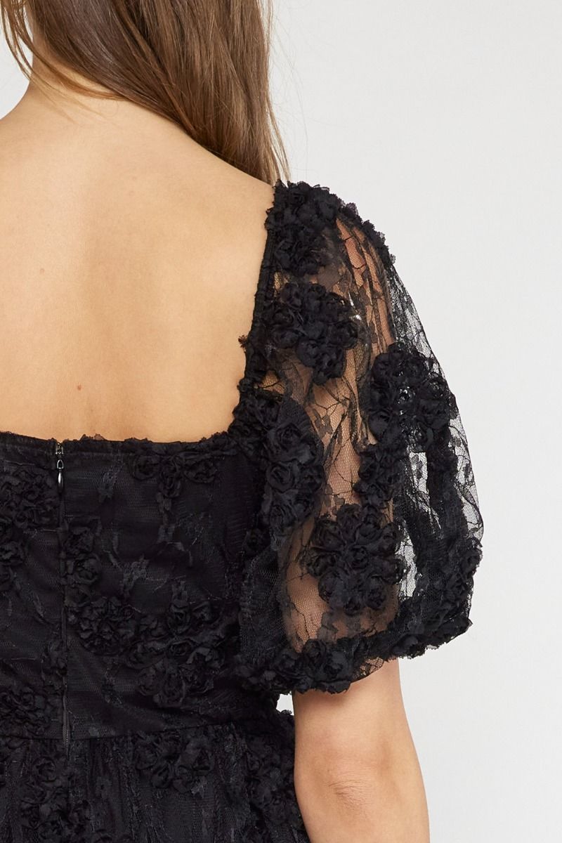 Entro Floral Applique Square Neck Puff Sleeve Black Mini Dress Hometown Heritage Boutique Entro Floral Applique Square Neck Puff Sleeve Black Mini Dress Hometown Heritage Boutique