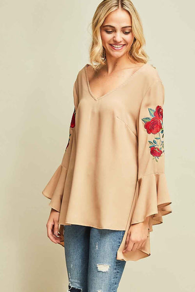Floral Embroidered Bell Sleeve Blouse by Entro