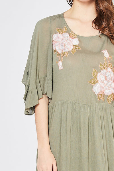 Floral Embroidered Boho Ruffle Hem Dress by Entro