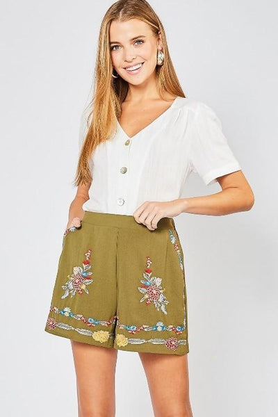 Floral Embroidered High-Waist Shorts by Entro