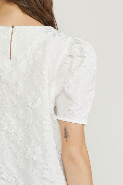 Floral Print Jacquard Puff Sleeve Top by Entro Clothing