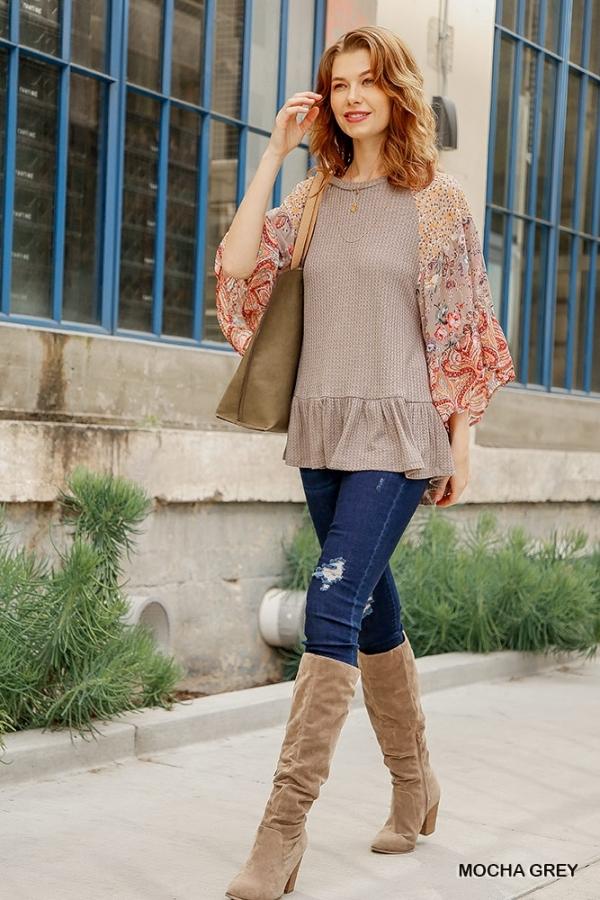 Floral and Animal Print Waffle Knit Tunic Top by Umgee Clothing