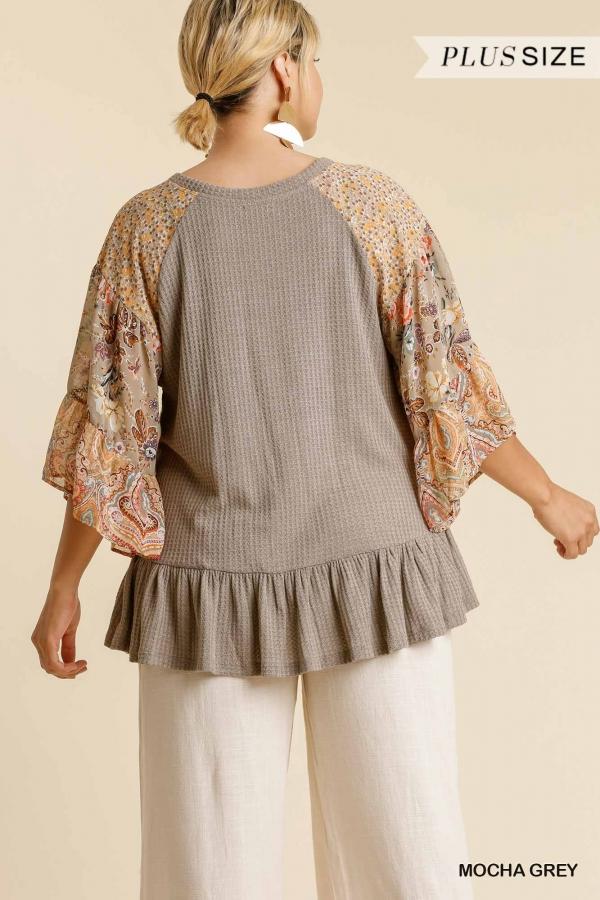 Floral and Animal Print Waffle Knit Tunic Top in Plus Size by Umgee Clothing