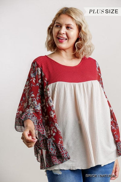 Floral and Animal Print Waffle Knit Tunic Top in Plus Size by Umgee Clothing