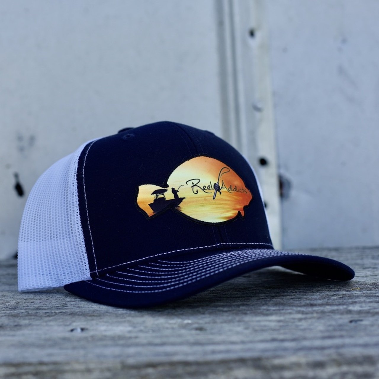 Flounder Fish Patch Trucker Navy Hat by East Coast Waterfowl