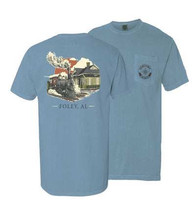 Foley, AL Train Depot T-Shirt Ice Blue by Hometown Heritage