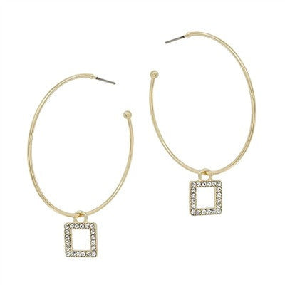 Gold Hoop Earrings with Rhinestone Detail