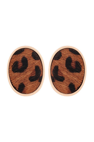Gold Trimmed Dark Leopard Oval Stud Earrings
