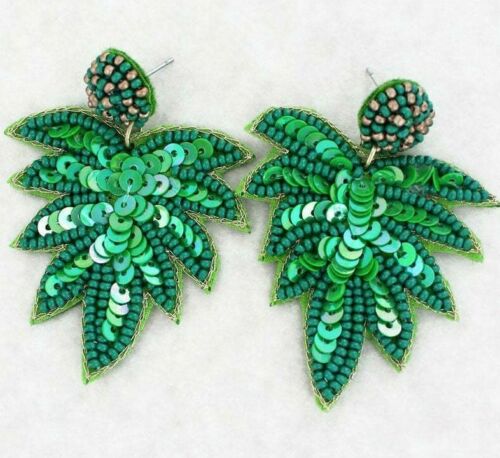 Green Palm Springs Seed Bead & Sequin Earrings