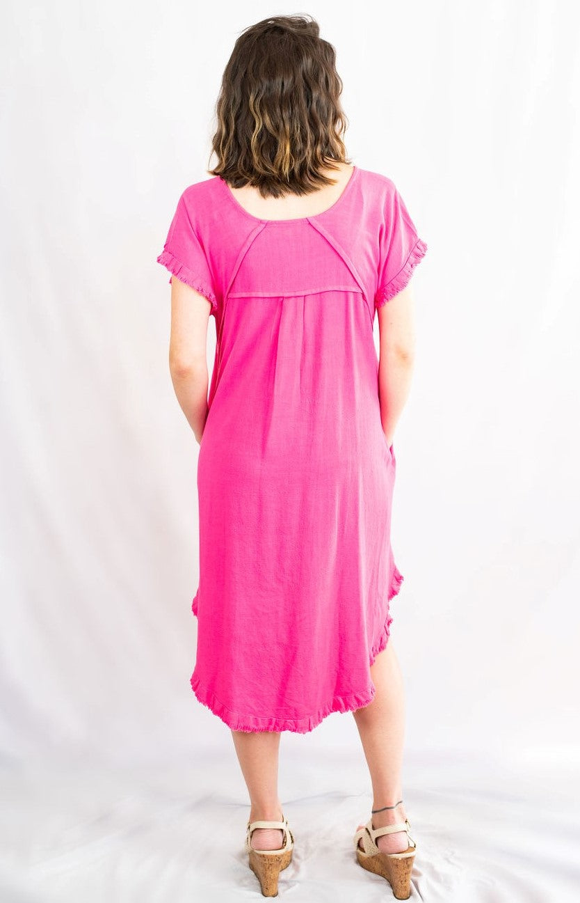 Umgee Clothing High-Low Fringe Hem Linen Dress With Pockets M / Oatmeal Umgee Clothing High-Low Fringe Hem Linen Dress With Pockets M / Oatmeal