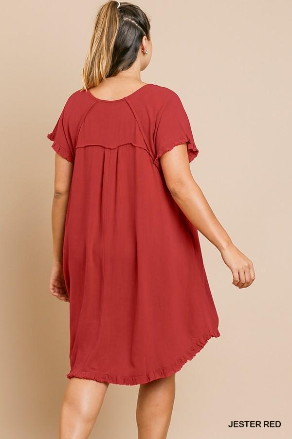 High-Low Fringe Hem Linen Dress with Pockets in Plus Size by Umgee Clothing