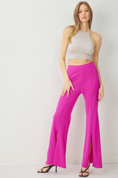 High Waist Wide Leg Pants with Split Front Seam Detail by Entro Clothing