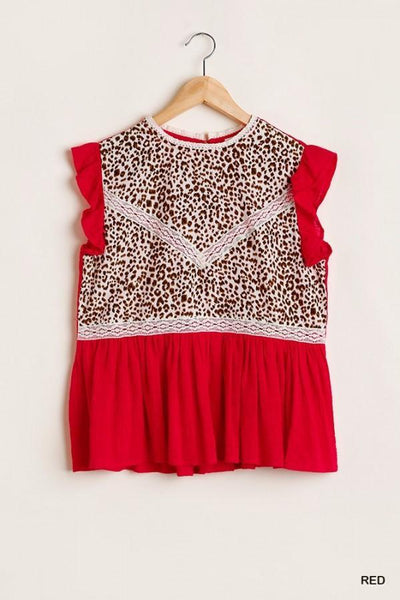 Lace Animal Print Peplum Top by Umgee Clothing