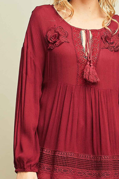 Lace Tunic Top With Tassel Ties by Entro