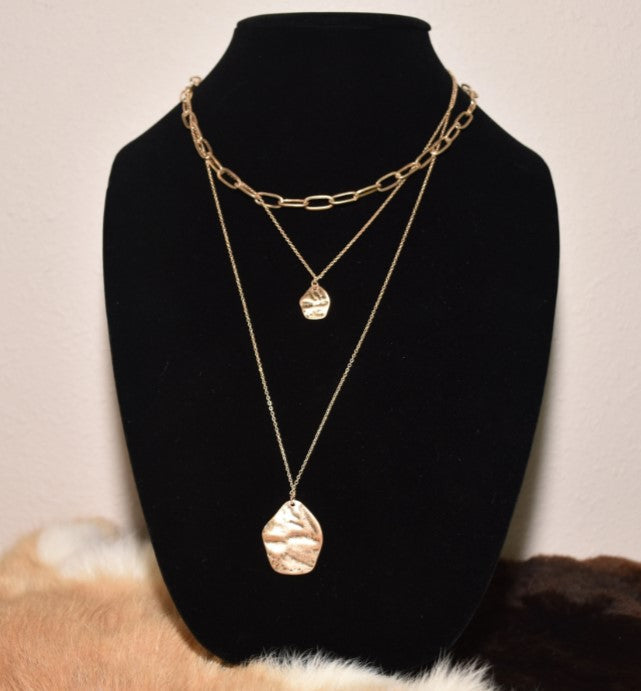 Layered Goldtone Organic Pendant Necklace