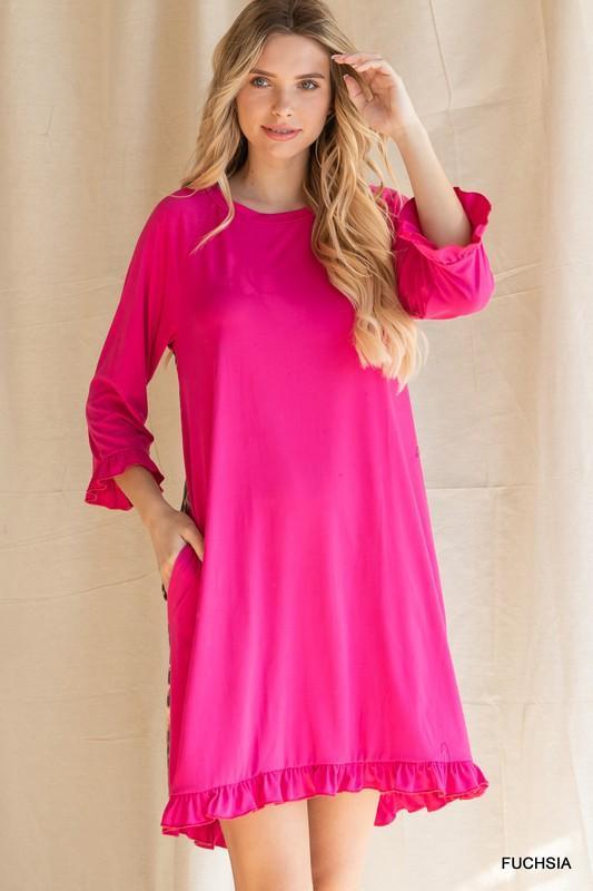 jodifl hot pink dress Jodifl Print Dress With Stripe Contrast Magenta Magenta Mix / Large