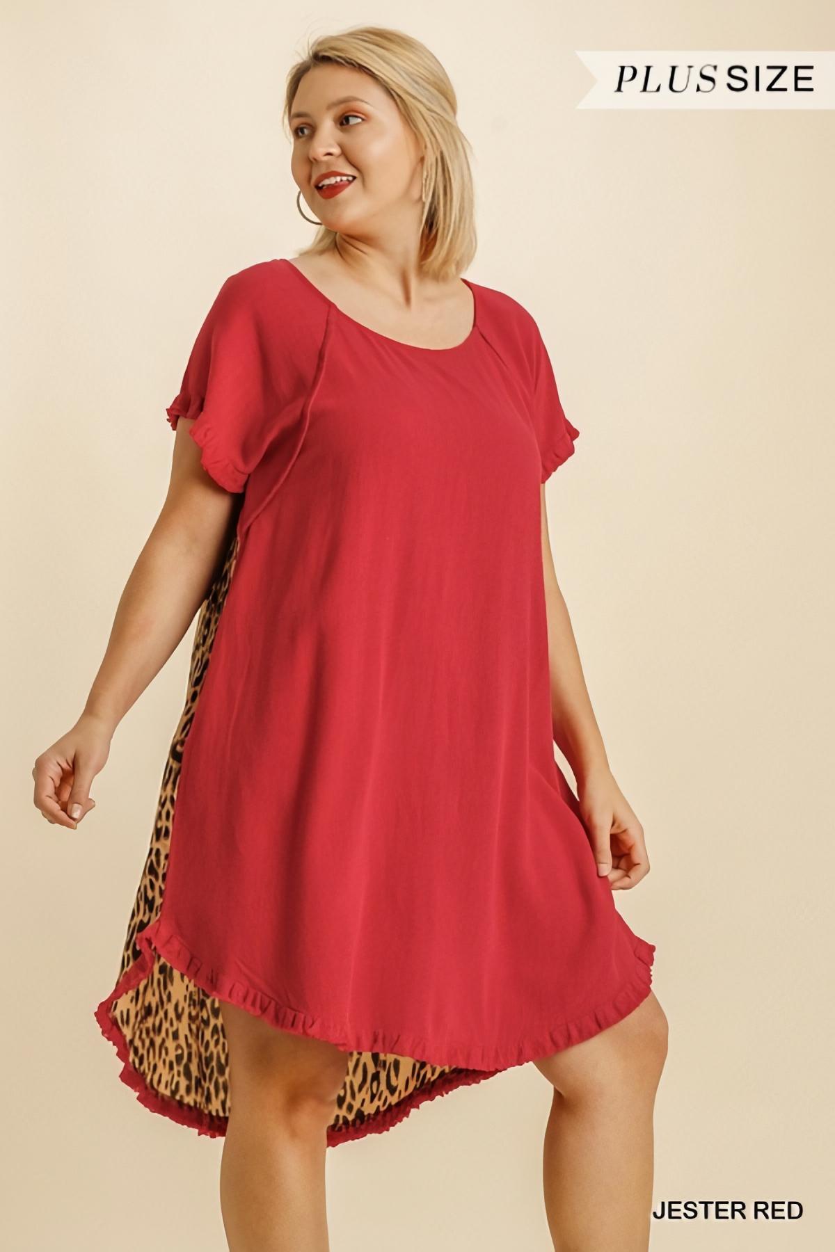 Linen Animal Print Back High-Low Dress in Plus by Umgee Clothing