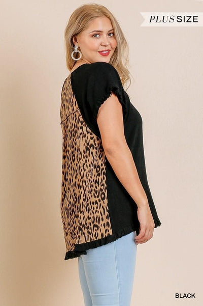 Linen Leopard Print Tunic Top In Plus Size by Umgee Clothing