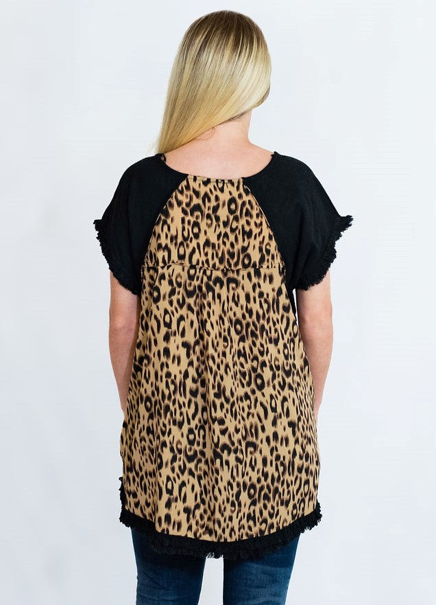 Linen Tunic Top with Animal Print Back by Umgee Clothing