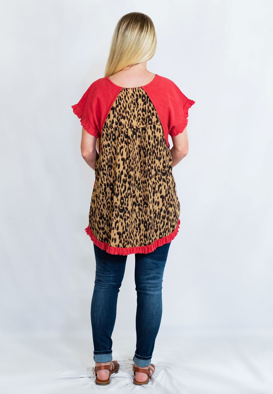 Linen Tunic Top with Animal Print Back by Umgee Clothing