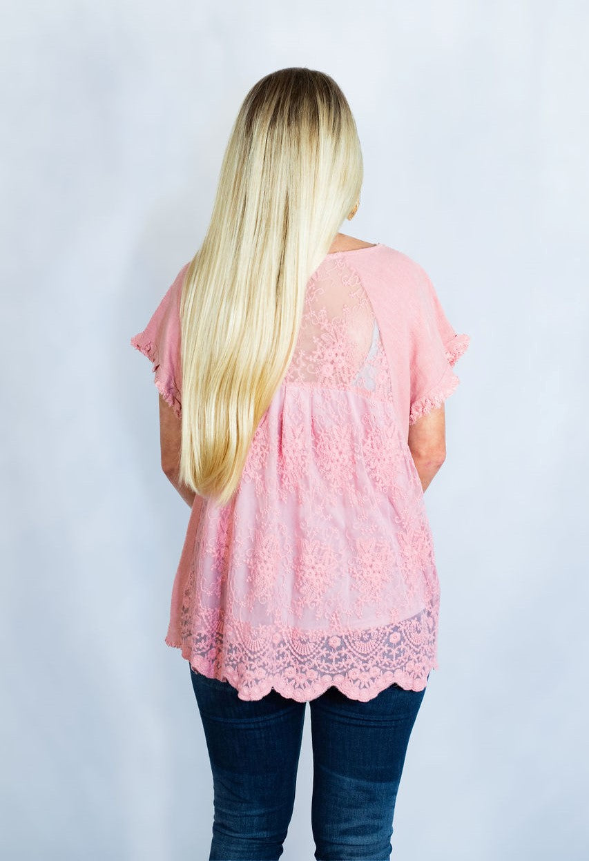 Linen Tunic Top with Lace Back Detail by Umgee Clothing